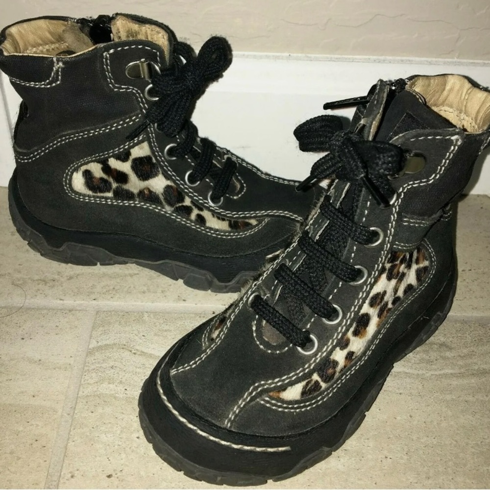 Naturino Falcotto Little Girl's Boot Size 24 Black Animal Print VGUC Size 8